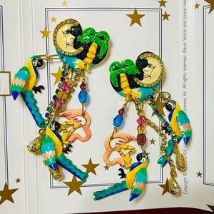 Lunch At The Ritz “Macaws In Moonlight” 2002 pierced Earrings on Menu Card